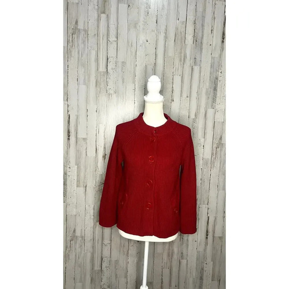 Talbots Women's Petite Size Small Red Button Front Cardigan Sweater - Picture 1 of 5